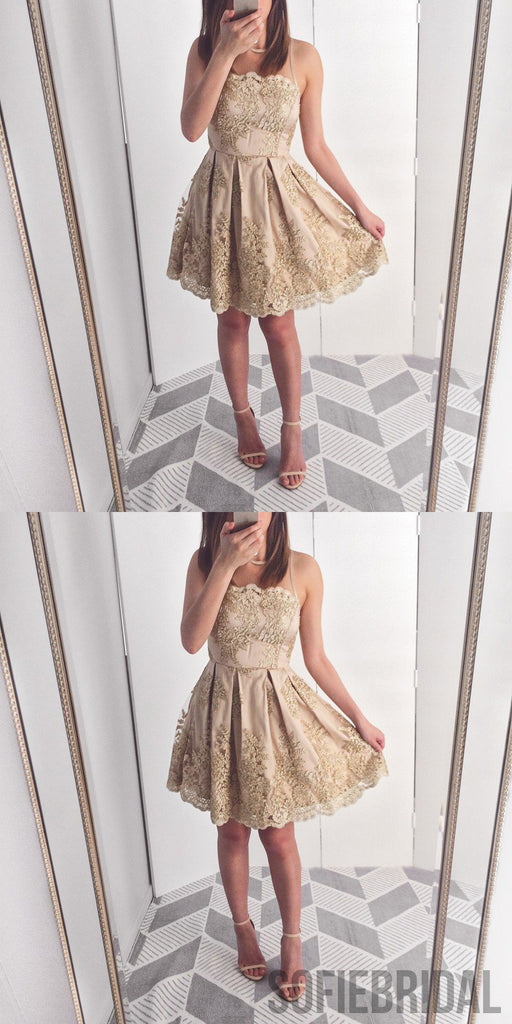 Halter A-Line See-though Lace Appliques Short Homecoming Dress, HD0171