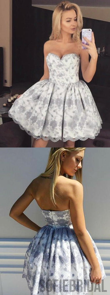 Sweetheart Strapless Lace Appliques Short Homecoming Dresses, HD0117