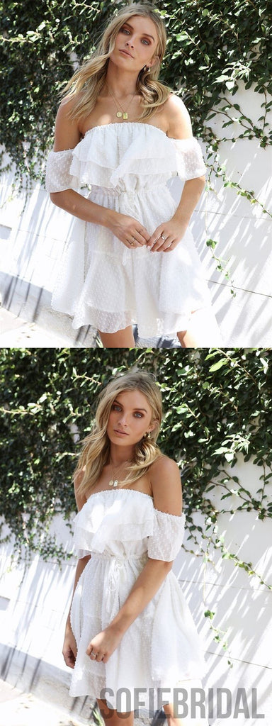 Off-shoulder Lace Above Knee Homecoming Dress With Ruffles, HD0165