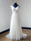 Cap Sleeve V Neck Lace Simple Cheap Beach Wedding Dresses, WD321