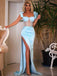 Spaghetti Straps Mermaid Satin Side Slit Simple Prom Dresses,SFPD0160