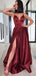A-Line V-Neck Spaghetti Straps Split Side Cheap Long Prom Dresses,SFPD0042