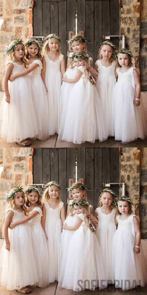 A-line Straps Ankle-length Lace Top Tulle Flower Girl Dresses, FG0102