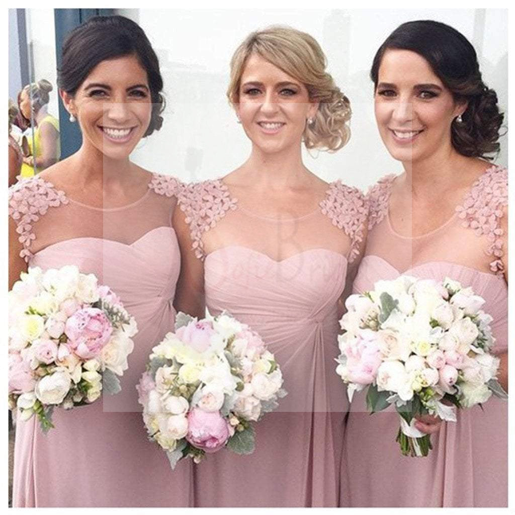 Pretty Hand Made Flowers Charming Long Formal Discount Chiffon Scoop Neck Bridesmaid Dresses for Wedding, WG42