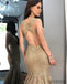 Sleeveless Long Mermaid Gold Lace Prom Dresses, Popular Prom Dresses , PD0777