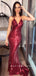 Mermaid V-Neck Spaghetti Straps Sequined Long Prom Dresses,SFPD0046