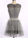 Two pieces grey lace tulle homecoming prom dresses, CM0003