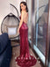 Mermaid V-Neck Spaghetti Straps Sequined Long Prom Dresses,SFPD0046