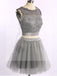 Two pieces grey lace tulle homecoming prom dresses, CM0003