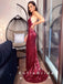 Mermaid V-Neck Spaghetti Straps Sequined Long Prom Dresses,SFPD0046