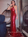 Mermaid V-Neck Spaghetti Straps Sequined Long Prom Dresses,SFPD0046