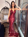 Mermaid V-Neck Spaghetti Straps Sequined Long Prom Dresses,SFPD0046