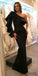 Black One Shoulder Sexy Mermaid Satin Long Prom Dresses, Cheap Prom Dresses, PD0345