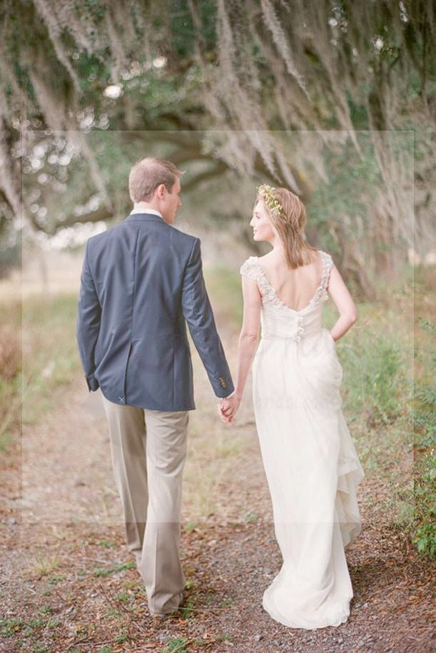 Simple A-line Chiffon Wedding Dresses, Country Wedding Dresses, Long Wedding Dresses, WD0001