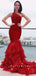 Mermaid One Shoulder Red Velvet Custom Long Prom Dresses,SFPD0049