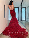 Mermaid One Shoulder Red Velvet Custom Long Prom Dresses,SFPD0049
