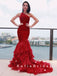Mermaid One Shoulder Red Velvet Custom Long Prom Dresses,SFPD0049