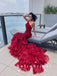 Mermaid One Shoulder Red Velvet Custom Long Prom Dresses,SFPD0049