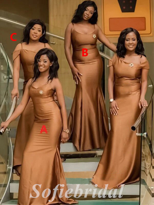 Mismatched Sexy Soft Satin Mermaid Floor Length Bridesmaid Dressses,SFWG00486