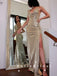 Sheath Spaghetti Straps Split Side Gold Sequin Cheap Long Prom Dresses,SFPD0050