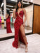Sexy Spaghetti Straps V-Neck Sleeveless Side Slit Mermaid Long Prom Dresses,PD0745