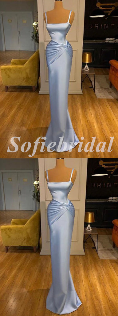 Simple Satin Spaghetti Straps Mermaid Long Prom Dresses,SFPD0612
