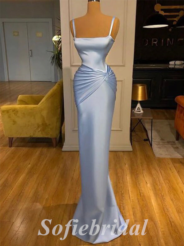Simple Satin Spaghetti Straps Mermaid Long Prom Dresses,SFPD0612