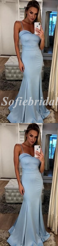 Sexy Satin Spaghetti Srtraps V-Neck Sleeveless Mermaid Long Prom Dresses,PD0785