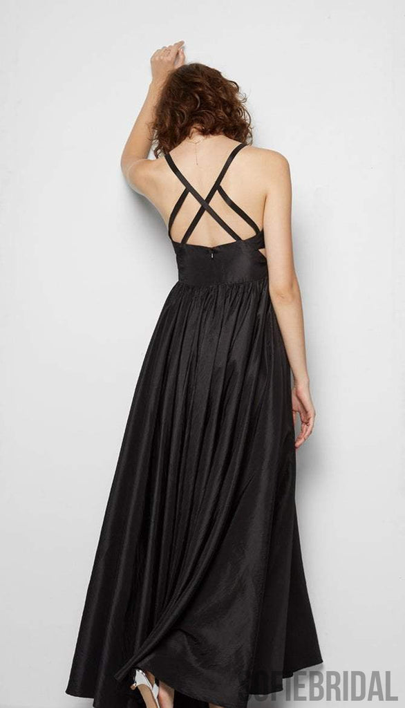 Strap Coffee Satin Chiffon A-line Prom Dresses, New Arrival Affordable Long Prom Dresses, PD0320