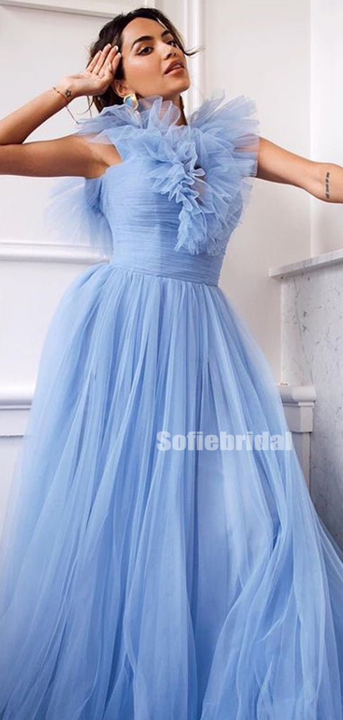 Popular A-line Tulle Simple Long Prom Dresses,For Party,SFPD0120