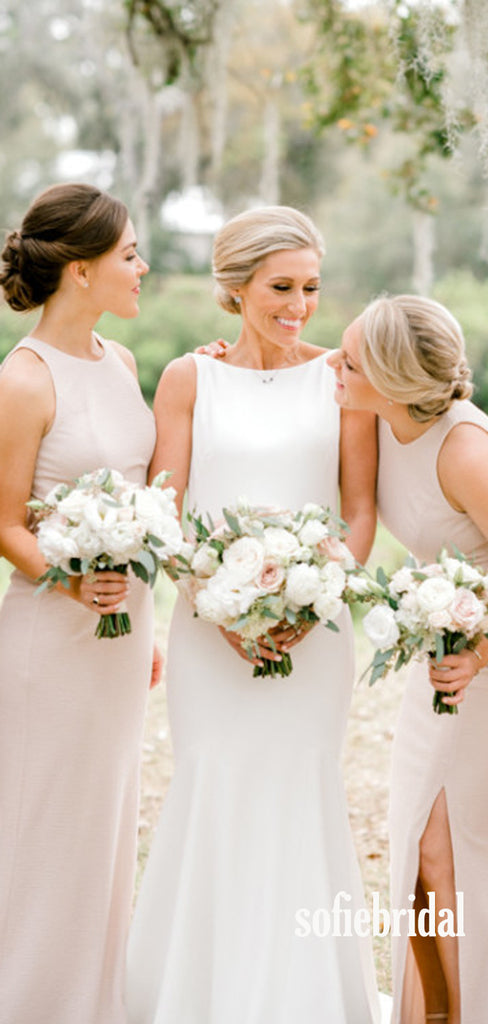 Simple Scoop Side Slit Floor Length Cheap Bridesmaid Dresses,SFWG0034