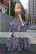Off Shoulder Dark Grey Beaded Prom Dresses, Organza Prom Dresses, Cheap Prom Dresses, PD0445