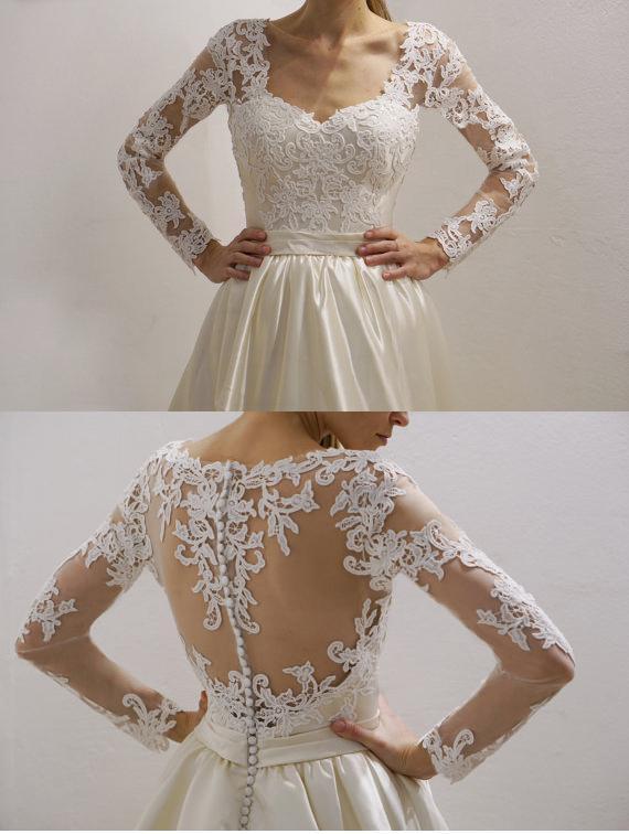 Cheap See Through Lace Long Sleeve Wedding Dresses Online, WD359