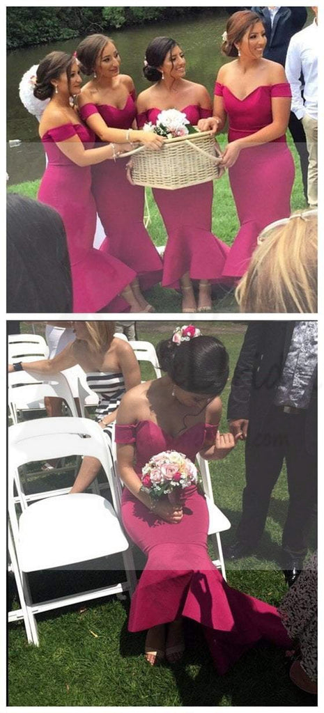 Unique Online Pretty Sexy Off Shoulder Sweet Heart Mermaid Rose Red Long Wedding Party Dresses, WG51