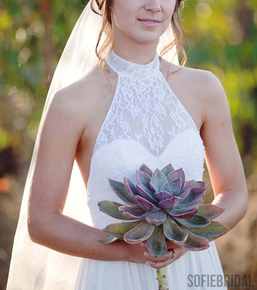 Most Popular Halter Lace Chiffon Illusion Wedding Dresses, Cheap Country Wedding Dresses, WD0230