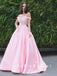 Ball Gown Off The Shoulder Pink Floor Length Prom Dresses With Appliques,SFPD0053