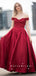A-Line Off The Shoulder Red Satin Beaded Long Prom Dresses With Lace,SFPD0054