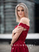 A-Line Off The Shoulder Red Satin Beaded Long Prom Dresses With Lace,SFPD0054