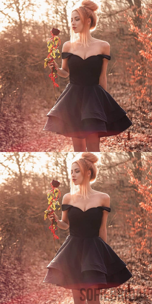 New Arrival Off-shoulder A-line Black Short Homecoming Dress, HD0146