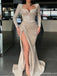 Sparkle Long sleeves Sweetheart Sequin Mermaid High split Prom Dresses,SFPD0200