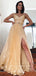 New Arrival A-Line Spaghetti Straps Split Side Cheap Long Prom Dresses With Beading,SFPD0057