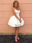 White Satin Princess/A-Line Spaghetti Straps Lace up Homecoming Dresses,HD0206
