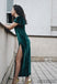 One Shoulder Emerald Side Slit Long Prom Dresses, PD0834