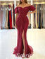 Sexy Special Tulle Off Shoulder V-Neck Sleeveless Side Slit Mermaid Long Prom Dresses,PD0751