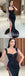 Sexy Black Satin Spaghetti Straps Sleeveless Side Slit Mermaid Long Prom Dresses With Applique,SFPD0608