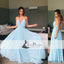 Spaghetti V-neck Light Blue A-line Chiffon Prom Dresses, Simple Prom Dresses, Bridesmaid Dresses, PD0471