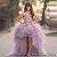 Round Neckline Hi-low Light Purple Tulle Lace Flower Girl Dresses, Little Girl Dresses, FG068
