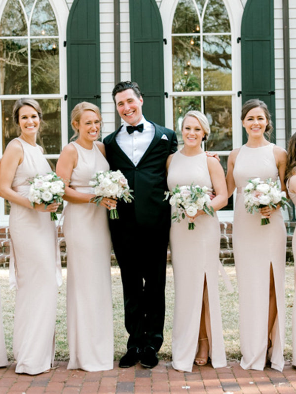 Simple Scoop Side Slit Floor Length Cheap Bridesmaid Dresses,SFWG0034
