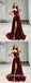Sexy Burgandy Satin Spaghetti Sptraps Sleeveless Side Slit A-Line Long Prom Dresses,SFPD0508