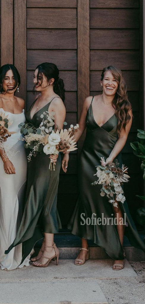 Simple V-neck Side Slit Cheap Short Bridesmaid Dresses,SFWG00361